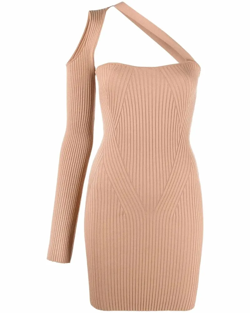 ANDREADĀMO Ribbed-Knit Asymmetrical Mono Shoulder Dress Beige