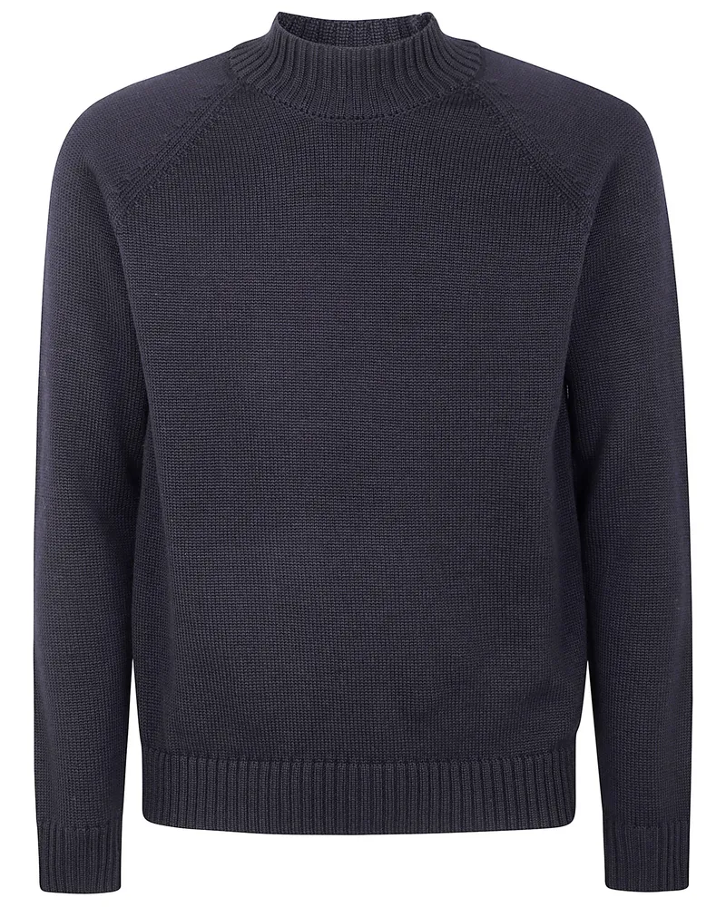 Zanone Stockinette Stitch Slim Fit Raglan Sleeved Mock Neck Sweater Black