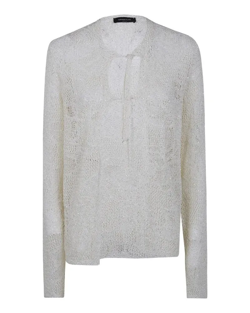 Fabiana Filippi Ribbon Round Neck Cardigan Gray