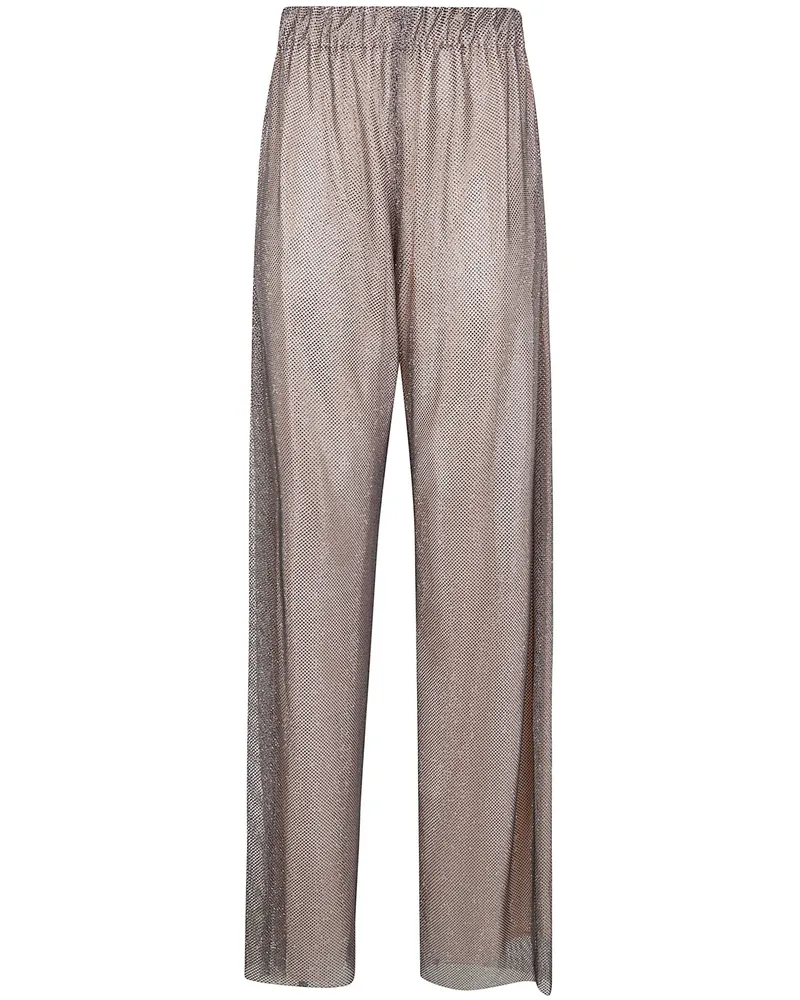 Alberta Ferretti Wide Leg Crystals Net Trousers Gray