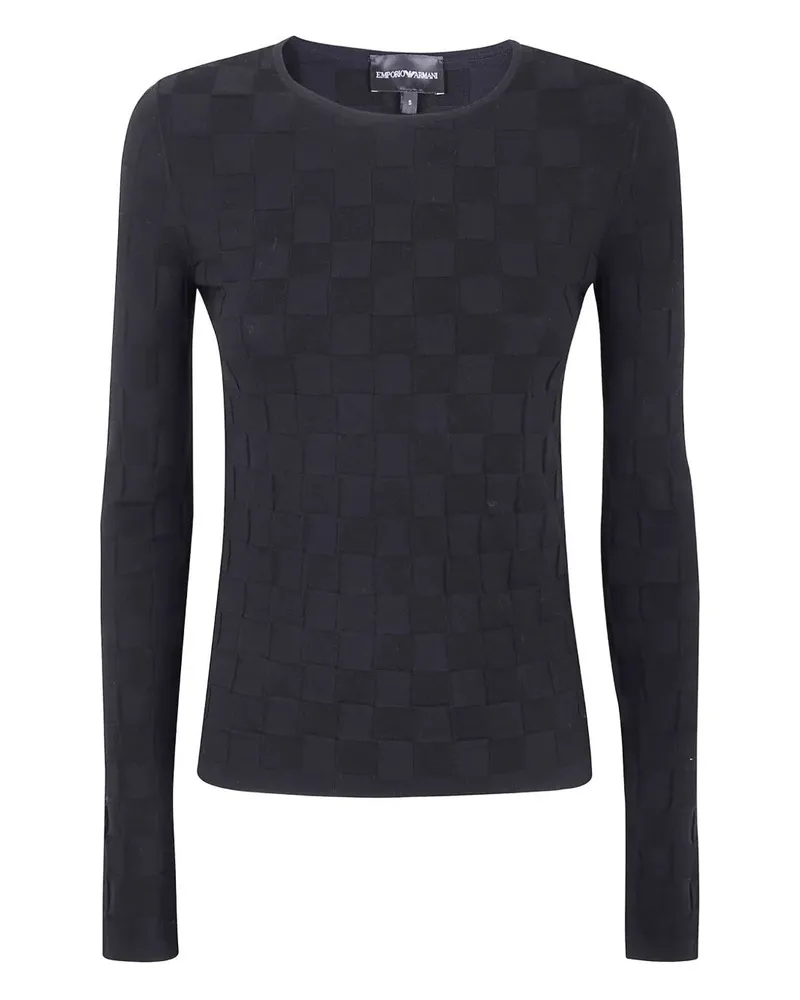 Emporio Armani Long Sleeve Damier Sweater Black