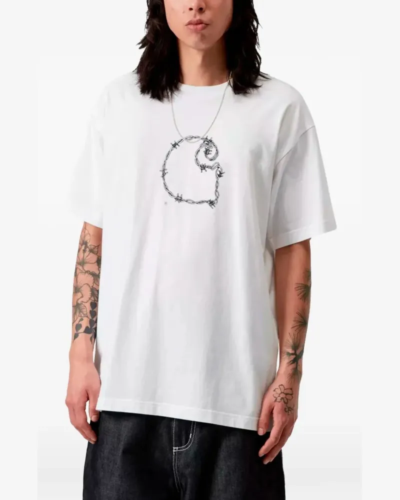 Carhartt WIP Short Sleeves "Barbwire C" Organic Cotton T-Shirt White