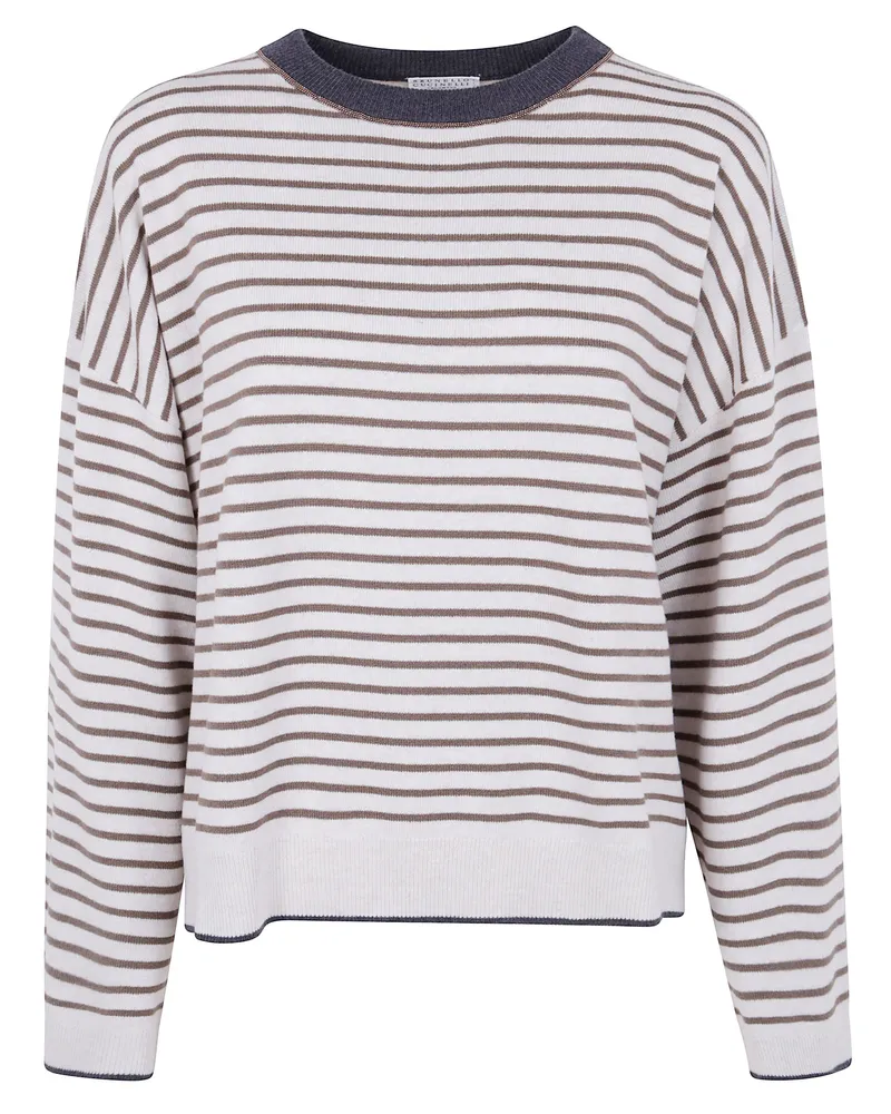 Brunello Cucinelli Boatneck Stripes Sweater Gray