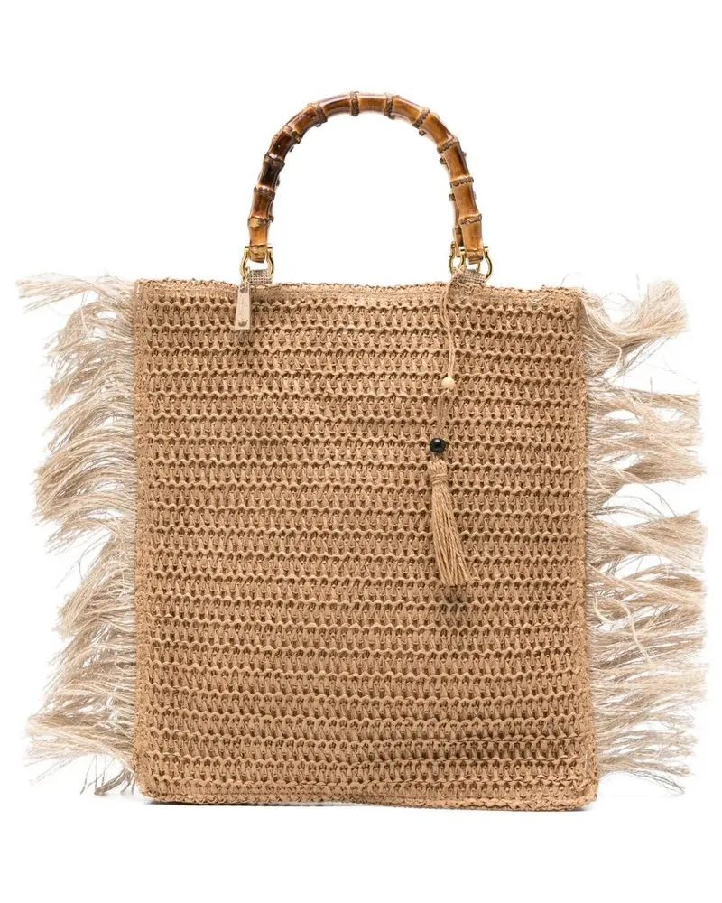 La Milanesa Zarah'' Fringe And Knit Bag Beige