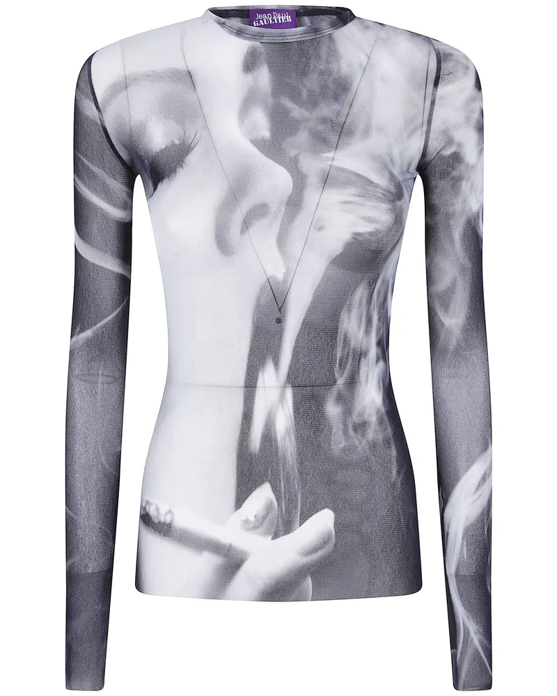 Jean Paul Gaultier Top Printed "Smoking Women Black