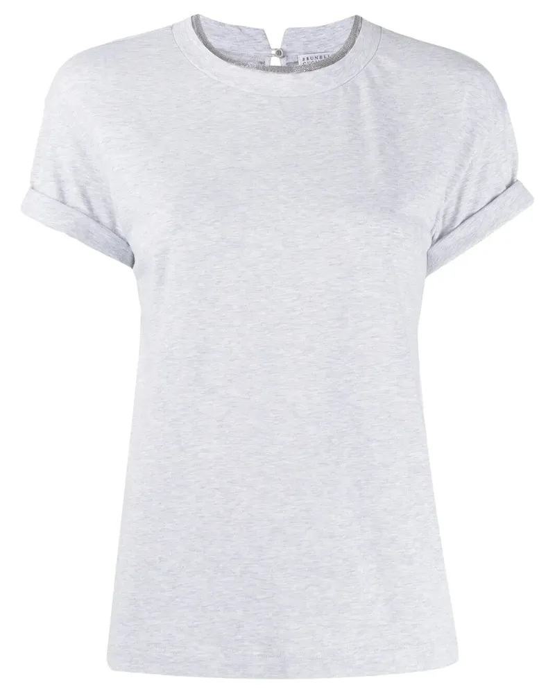 Brunello Cucinelli Monili Collar Round Neck Tee Shirt Gray