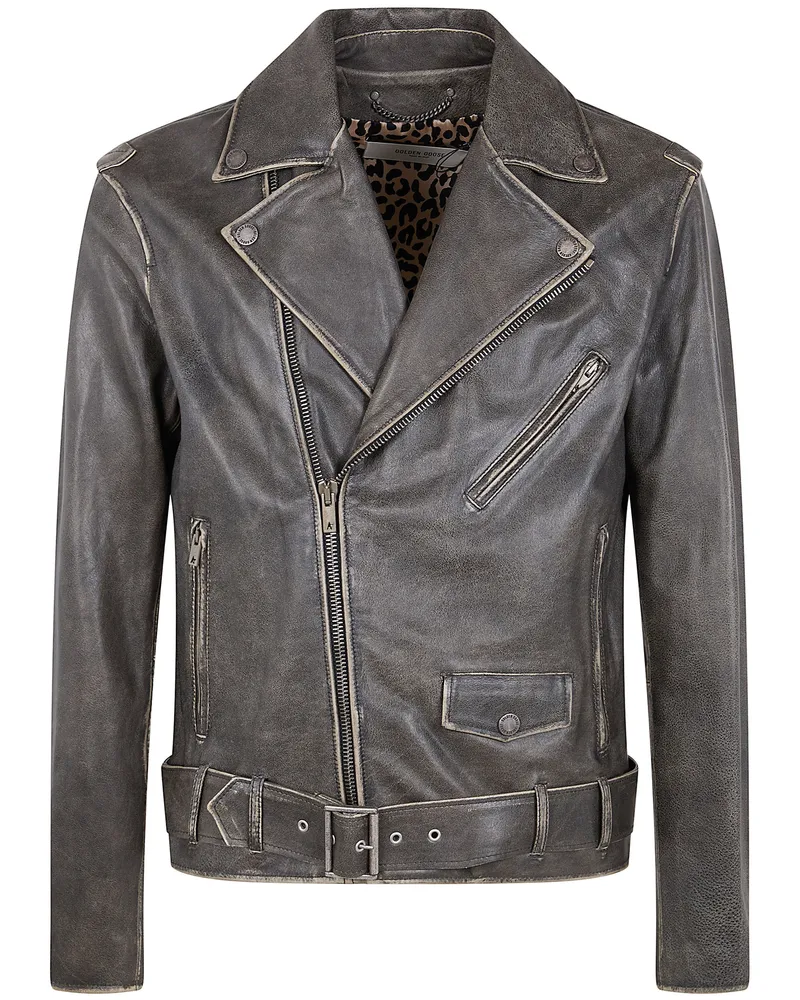 Golden Goose Golden M`S Chiodo" Jacket Distressed Bull Leather Black