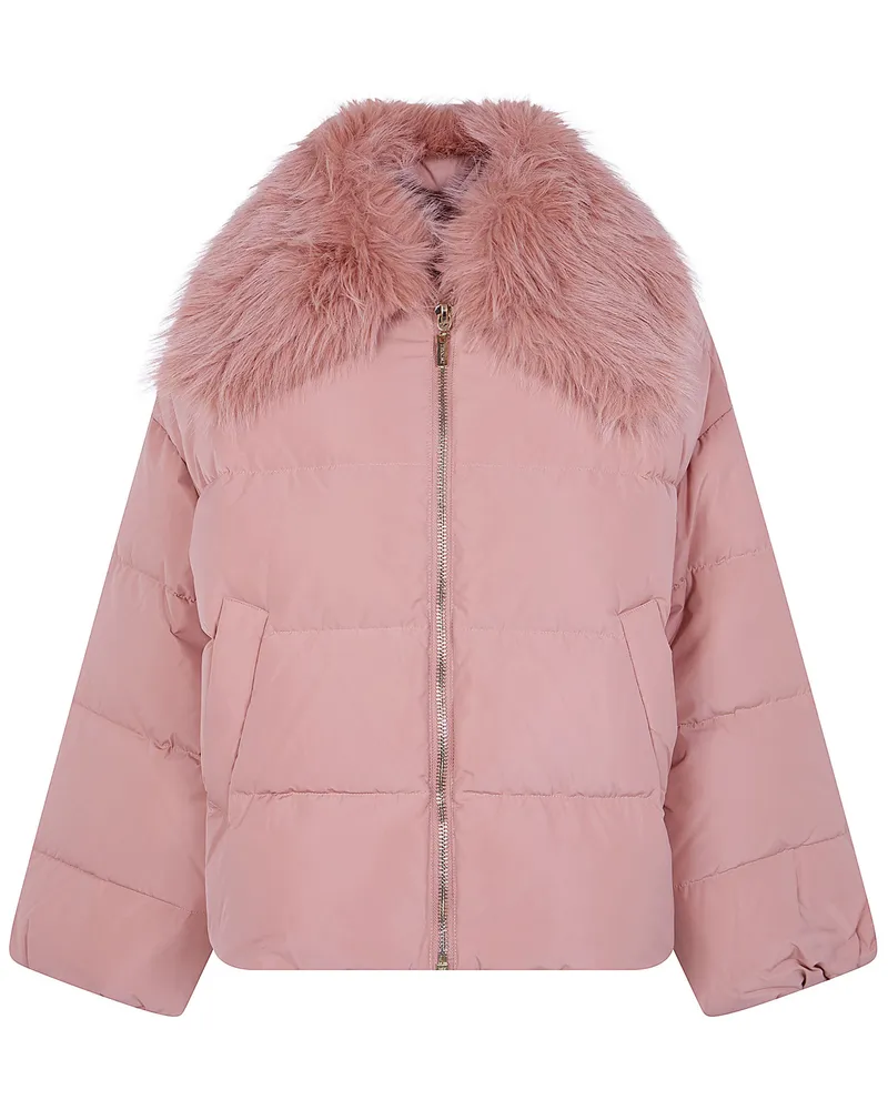 Twin-Set Windbreaker Faux Fur Neck Puffer Jacket Pink