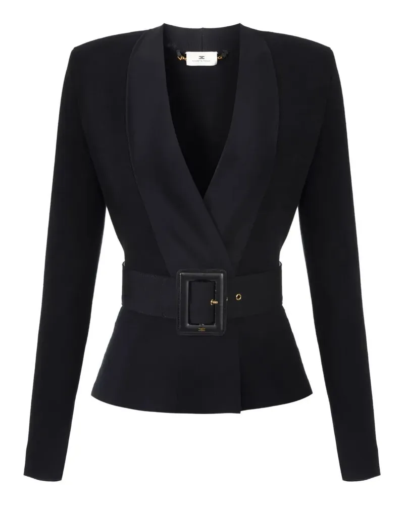 Elisabetta Franchi Belted V Neck Tricot Sweater Black
