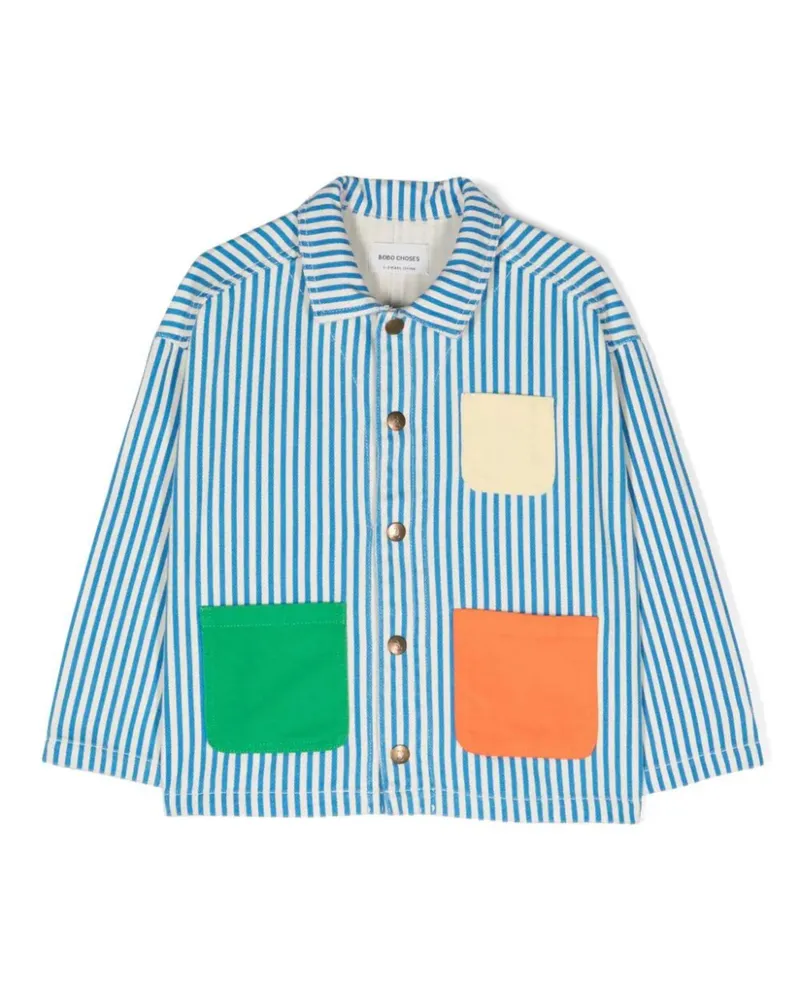 BOBO CHOSES Striped Color Block Denim Jacket Blue