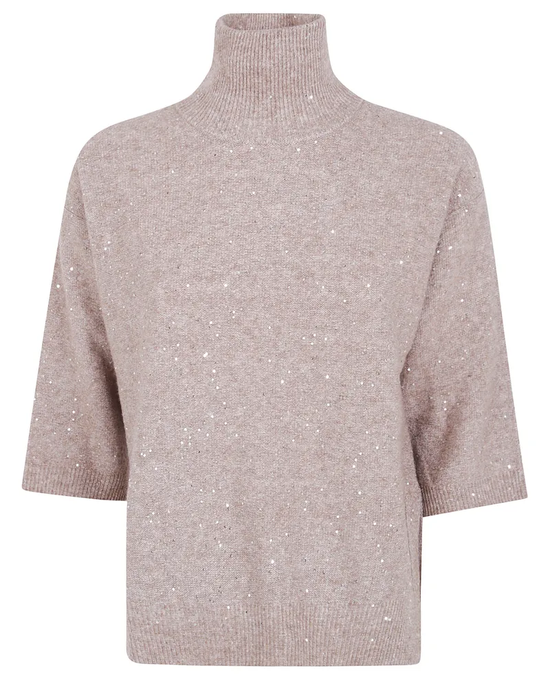 Seventy Sweater With Pailletes "Mock Neck Brown