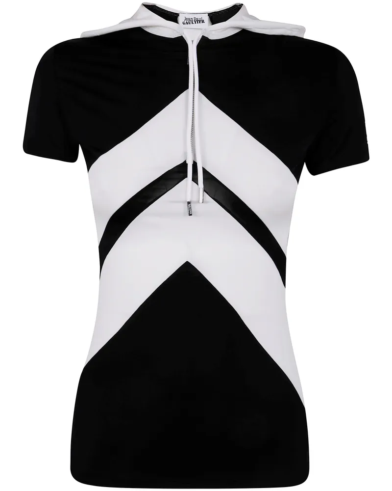 Jean Paul Gaultier Viscose Baby Tee Shirt With Inlaid Chevron, 'Gaulti Black