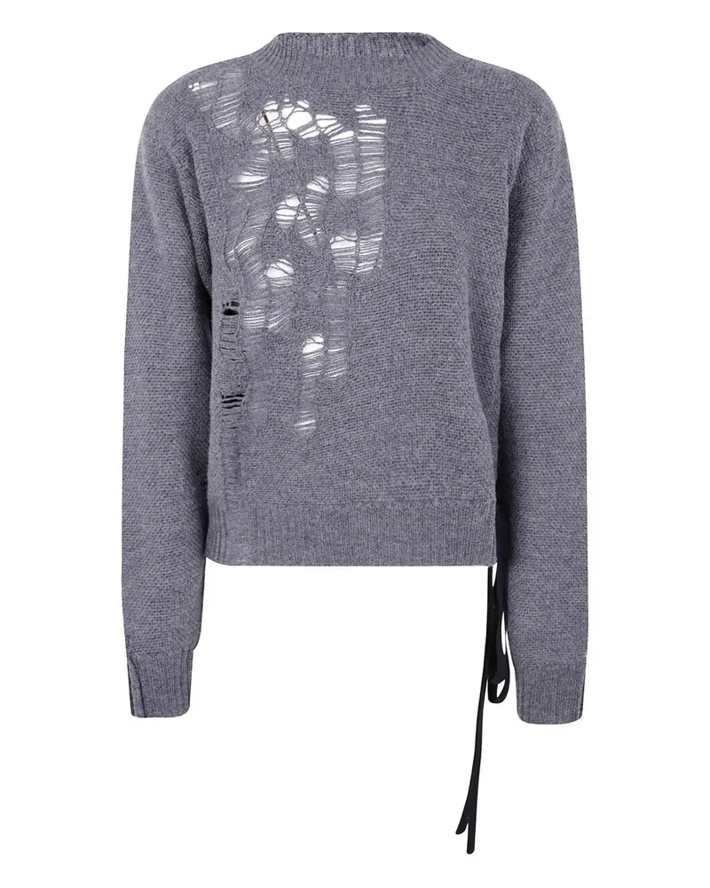 Ann Demeulemeester Gabriela Destroyed Seed Stitch Crew Neck Sweater Wi Gray