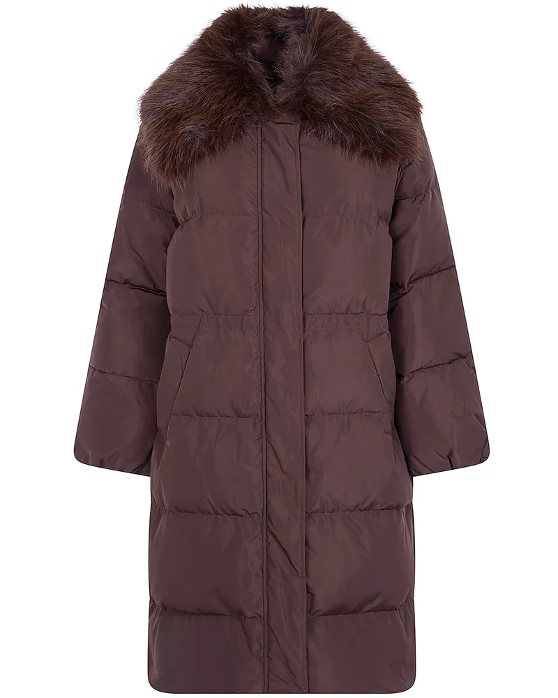 Twin-Set Windbreaker Faux Fur Neck Coat Brown