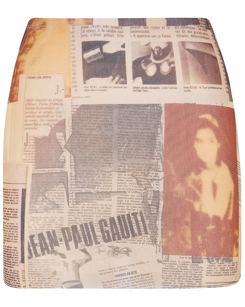Jean Paul Gaultier Mesh Mini Skirt Printed "Journal Beige