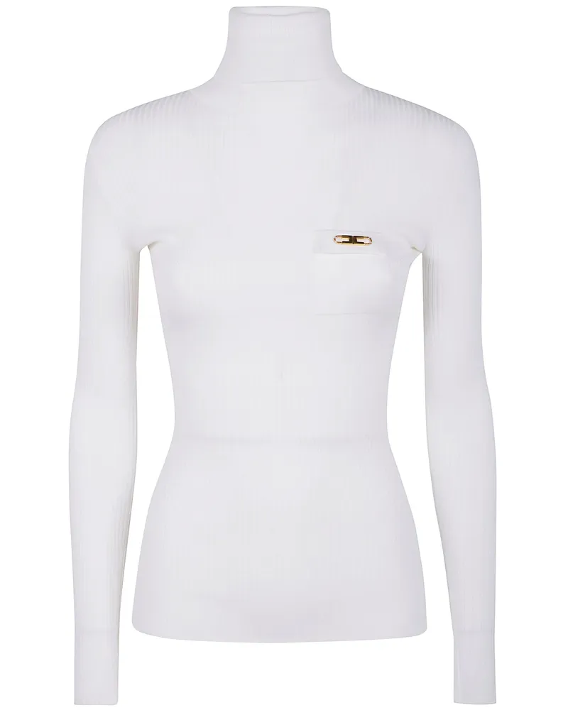 Elisabetta Franchi Turtleneck Ribbed T-Shirt White