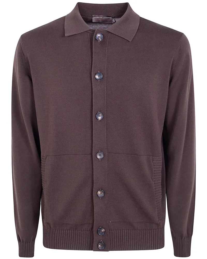 Filippo de Laurentiis Polo Neck Long Sleeves Cardigan Brown