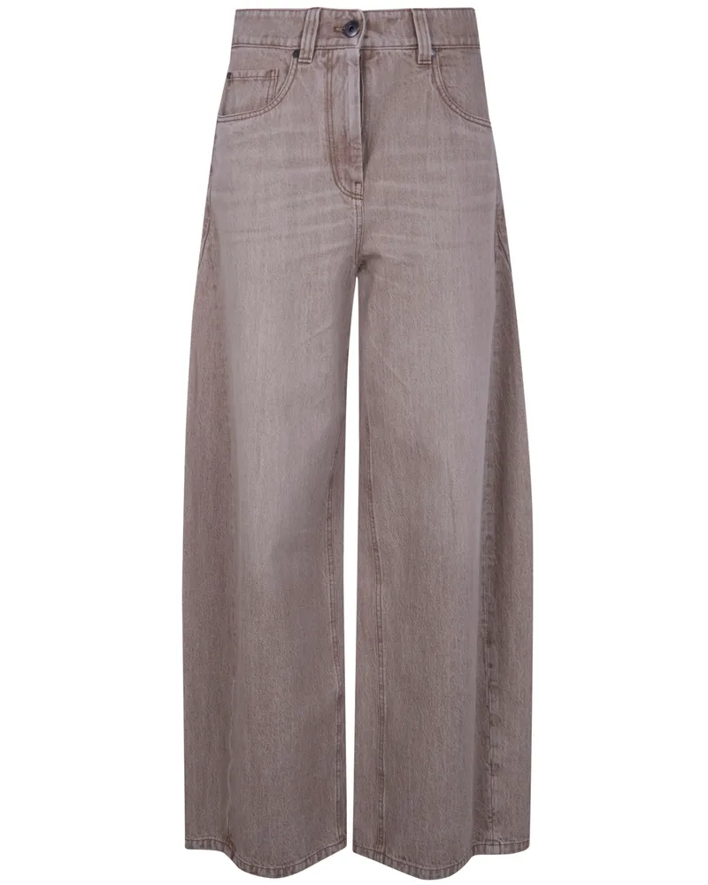 Brunello Cucinelli Wide Leg Denim Pants Beige