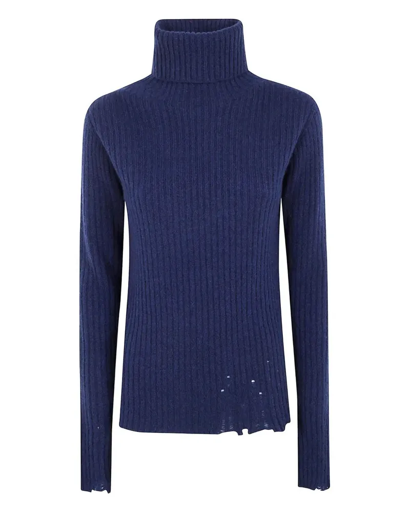 Uma Wang High Neck Rib Top" Sweater Blue