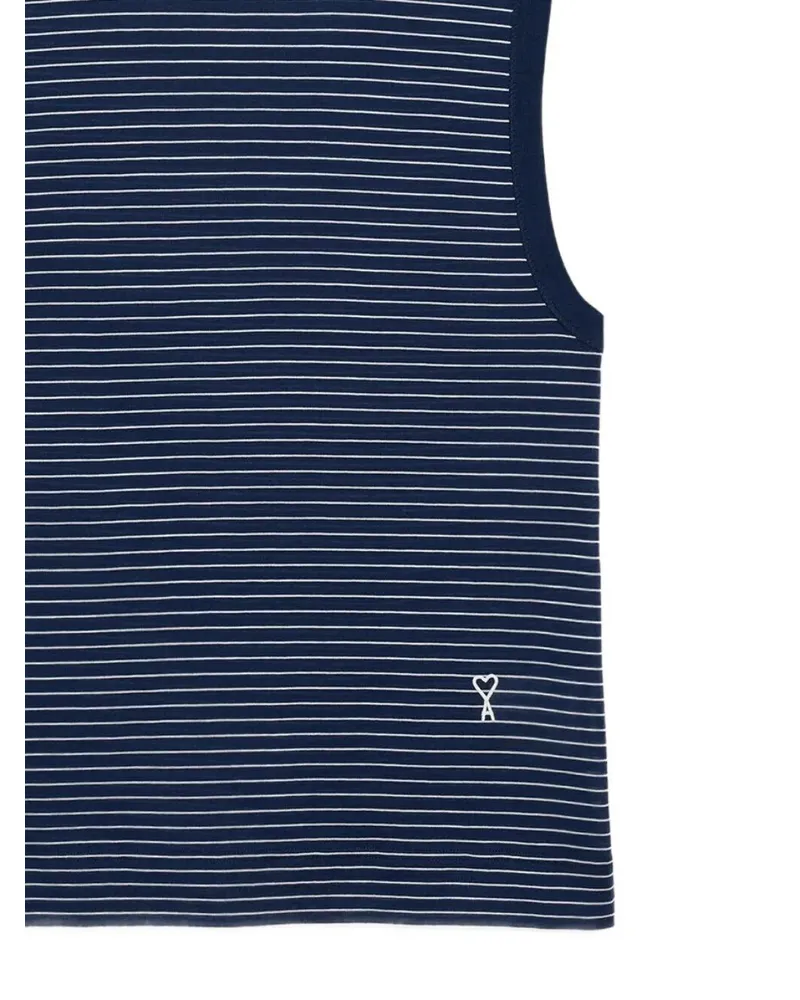 AMI Paris Classic Fit Striped Tank Top With "Ami De Coeu Blue