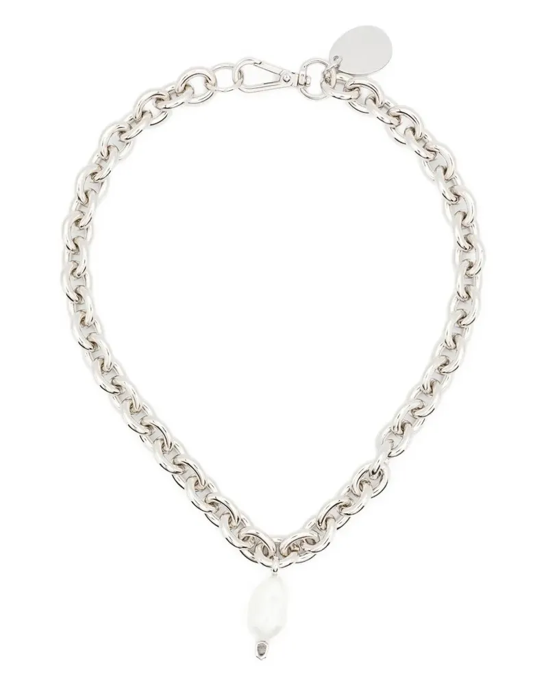 Simone Rocha Chain Necklace With Pearl & Crystal Pendant Metallic