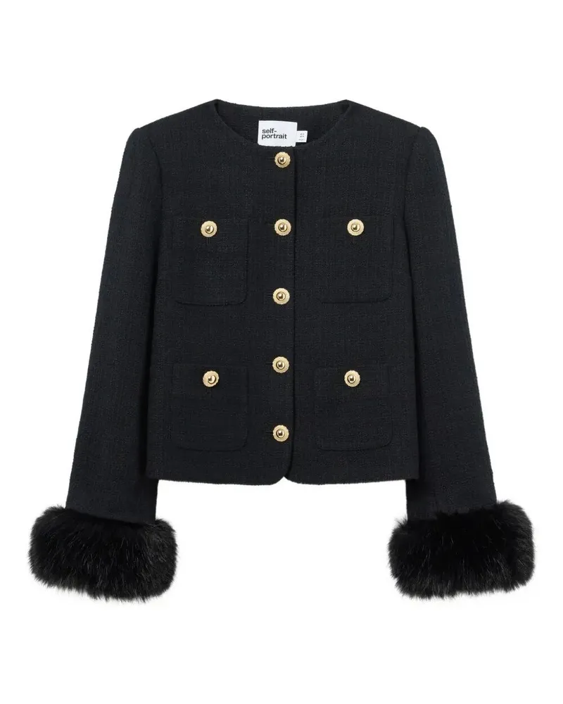 Self-Portrait Boucle Fur Cuff Jacket Black