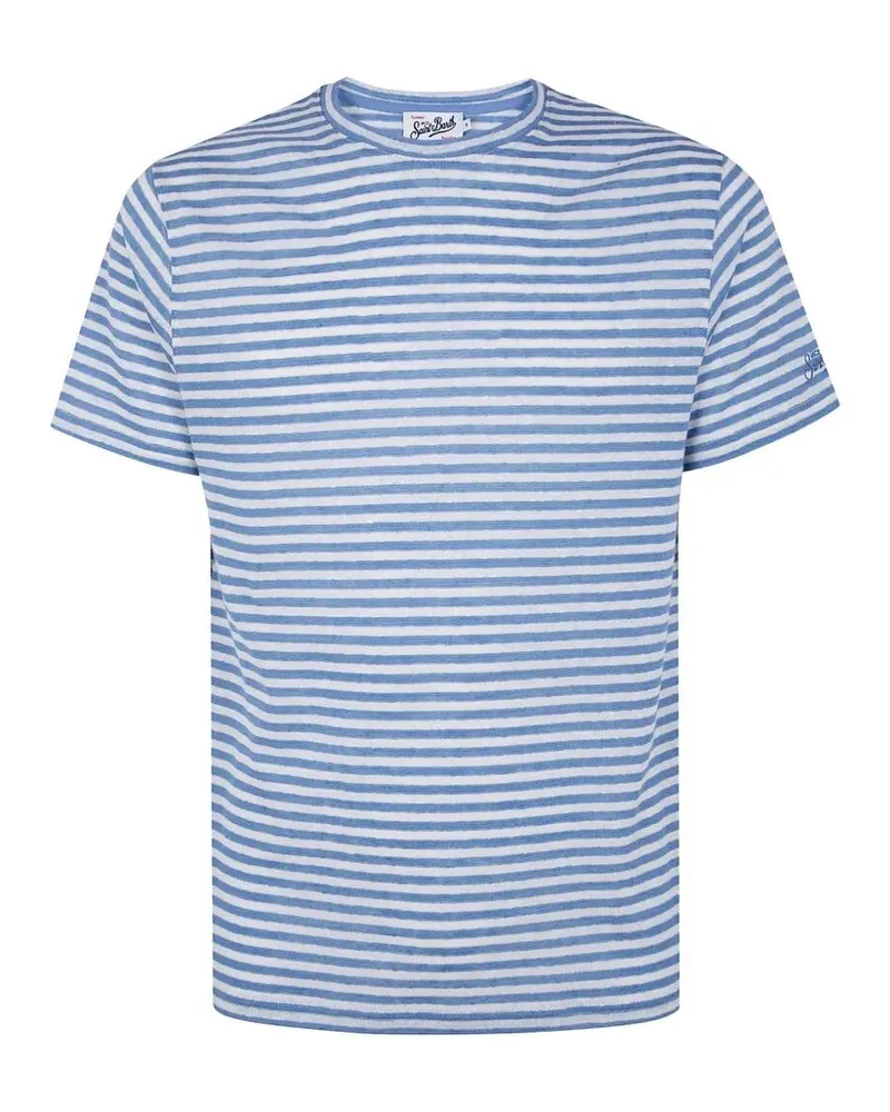MC2 Saint Barth Stripes Linen T-Shirt Blue