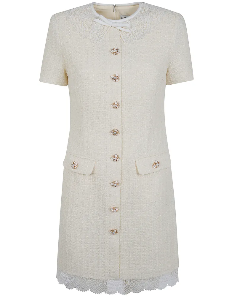 Self-Portrait Dress Boucle Lace Trim "Pf26.002B Cream Beige