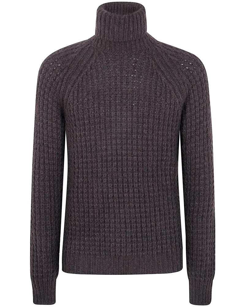 Nuur Military Stitch Long Sleeves Turtle Neck Sweater Brown