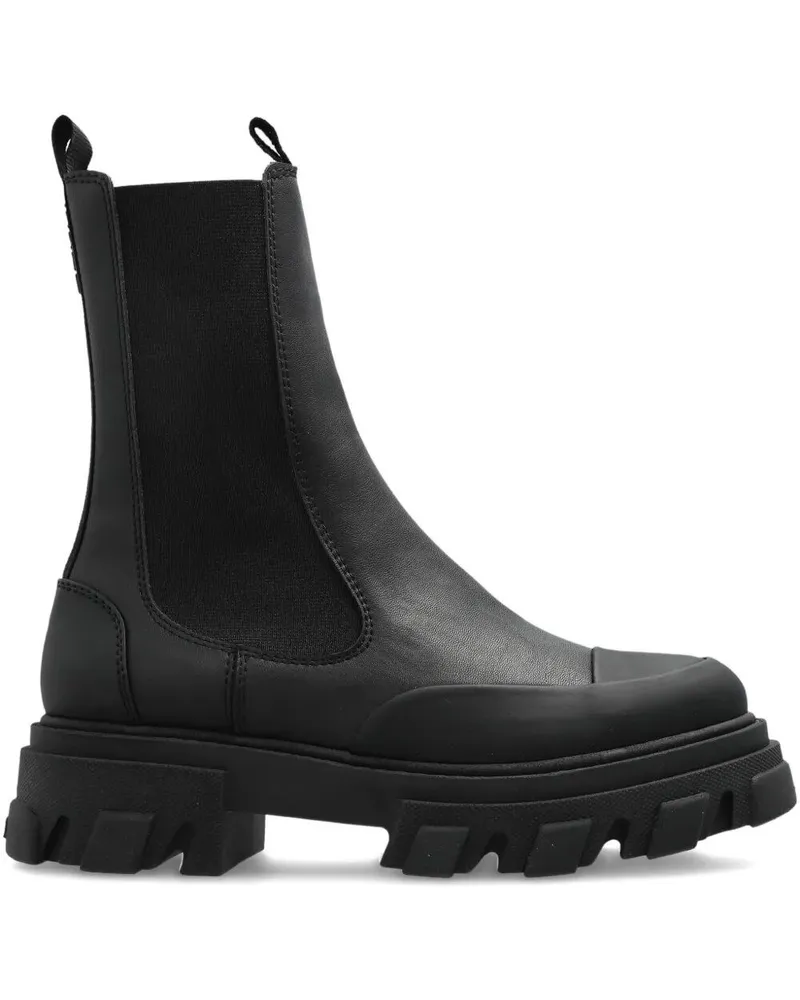 Ganni Boots Thick Sole "Cleated Mid Black Stitch Chelsea Boot Black