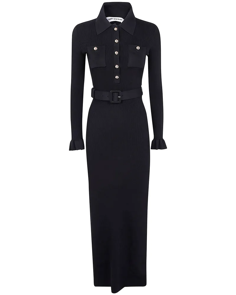 Self-Portrait Ribbed Knit Maxi Dress Black