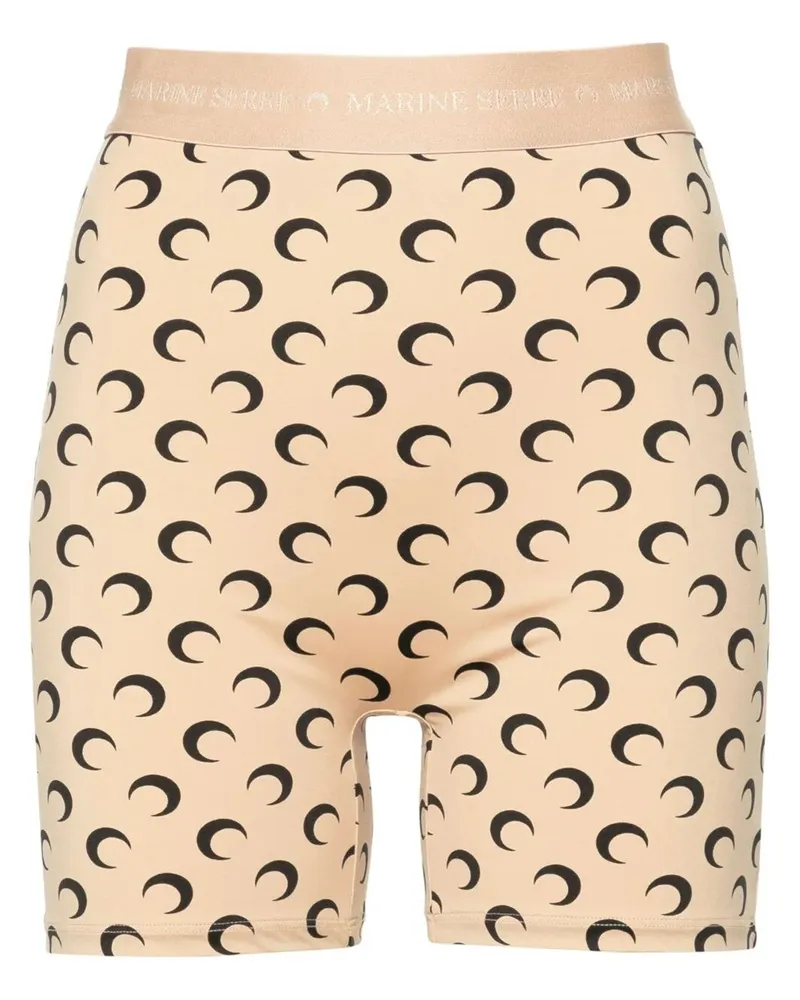 Marine Serre Moon" Printed Jersey Mini Shorts Brown