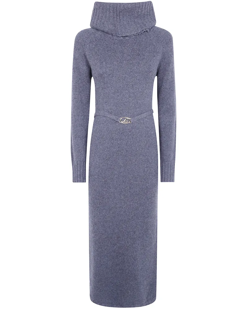 Twin-Set Long Sleeve Turtleneck Dress Gray