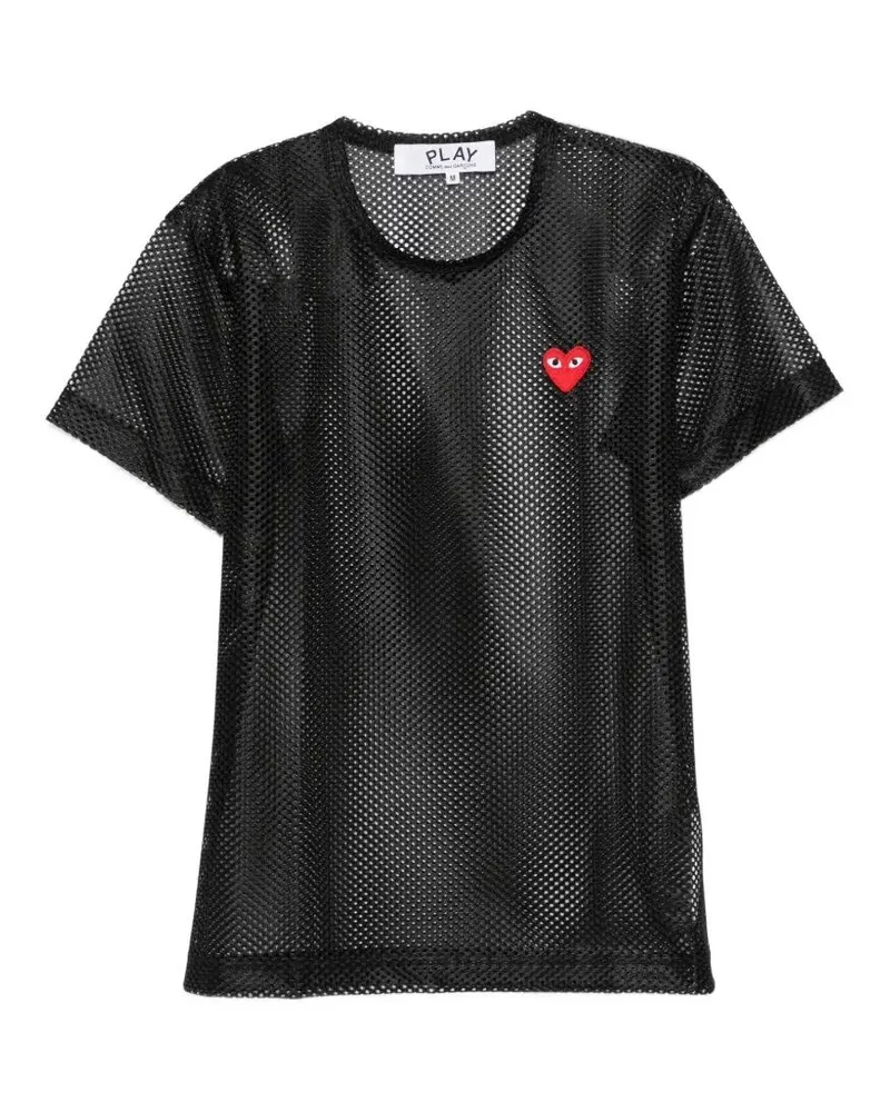 Comme des Garçons T-Shirt Red Emblem Mesh Red Heart Black