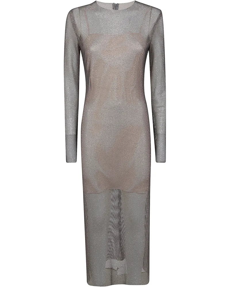 Alberta Ferretti Crystals Net Midi Dress Gray