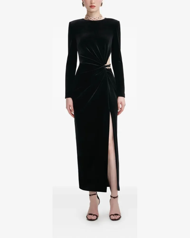 Self-Portrait Velvet Embellished Midi Dress Black