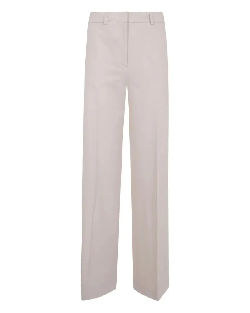 Blumarine Flanel Stretch Wide Leg Trousers Beige