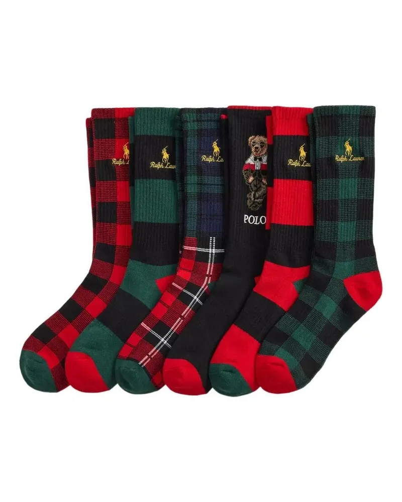 Ralph Lauren Socks Crew Multicolor "Holiday Bear" 6 Pack Multi