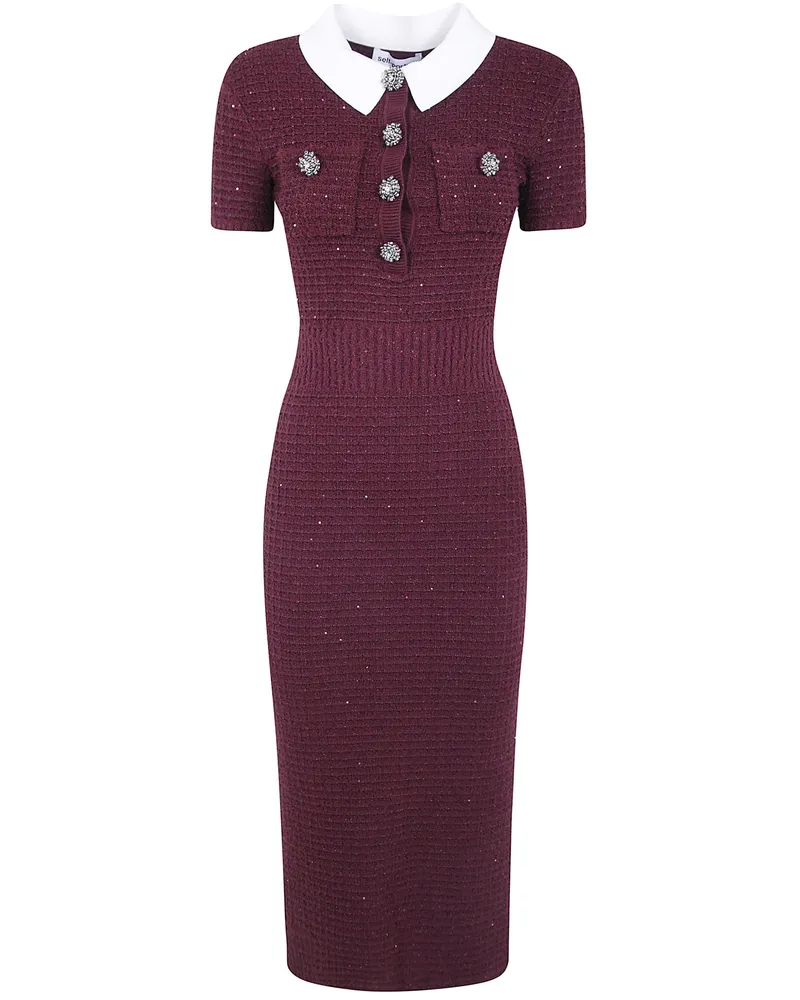 Self-Portrait Midi Dress Textured Knit Red