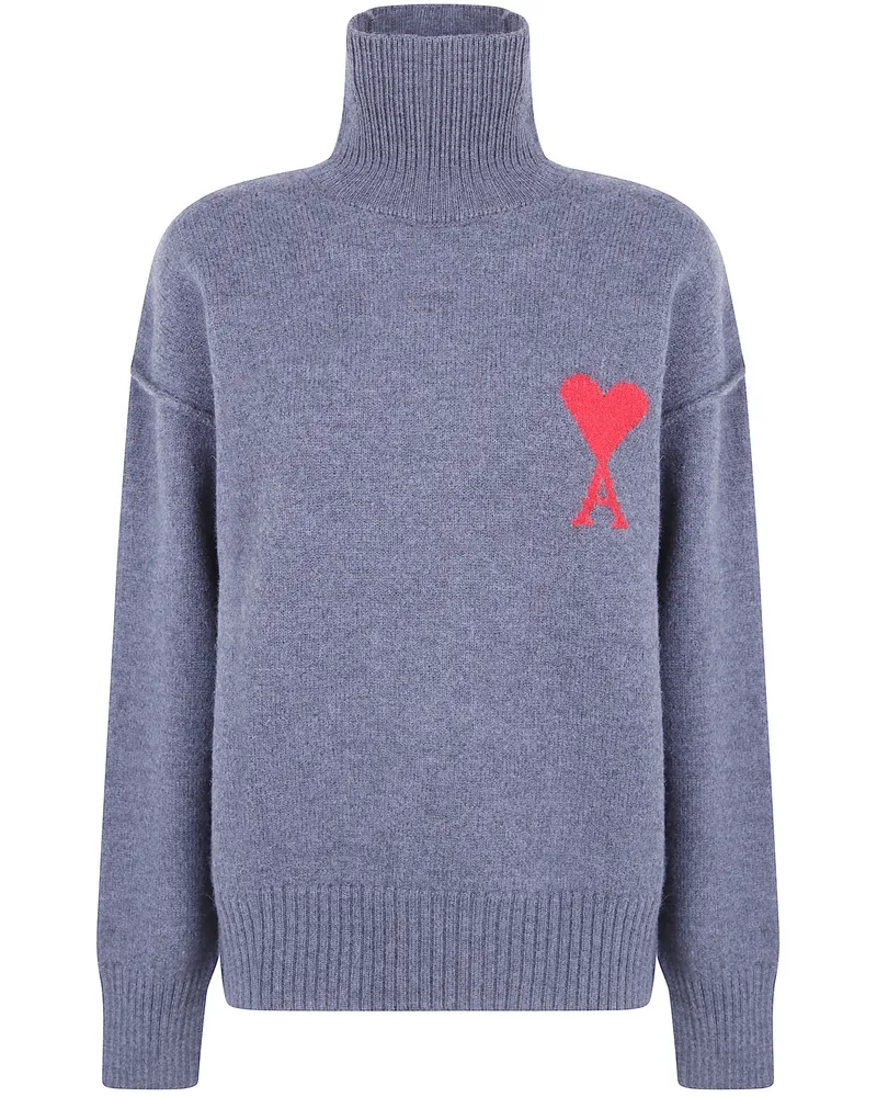 AMI Paris Sweater Funnel Neck "Quota Ami De Coeur Gray