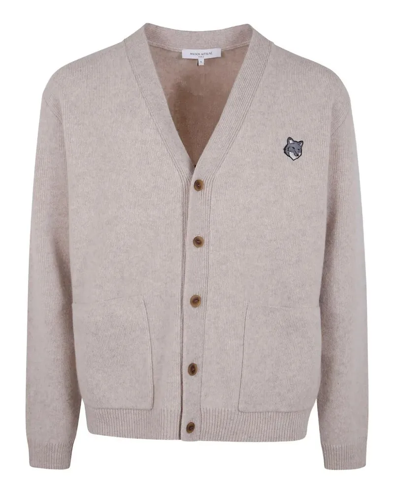 Kitsuné Fox Head Milano' Lambswool Cardigan Beige