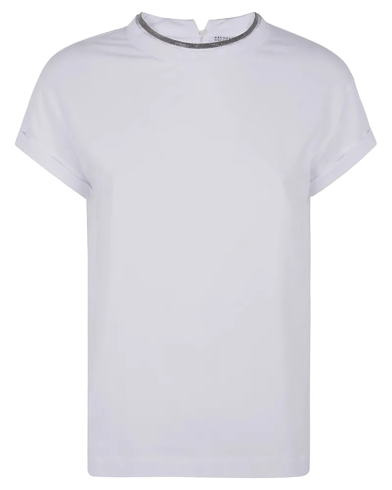 Brunello Cucinelli Monili Collar Round Neck Tee Shirt White
