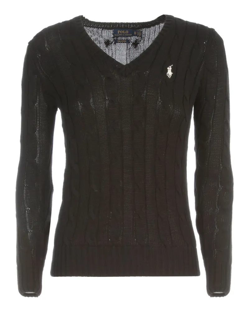 Ralph Lauren V Neck L/S Sweater W/Braids Black