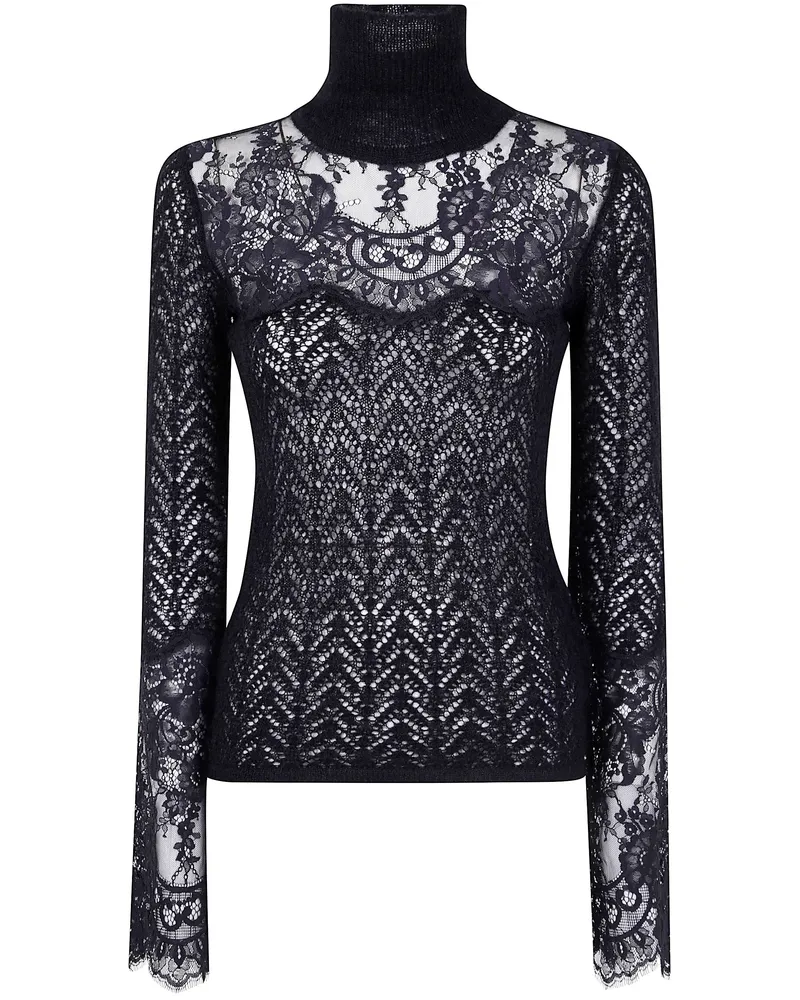 Blumarine Turtle Neck Knit With Lace Sweater Black