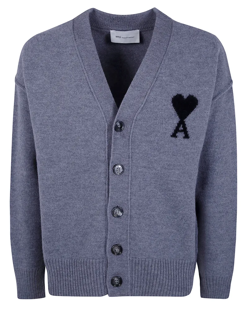 AMI Paris Sweater V Neck "Quota Ami De Coeur Gray