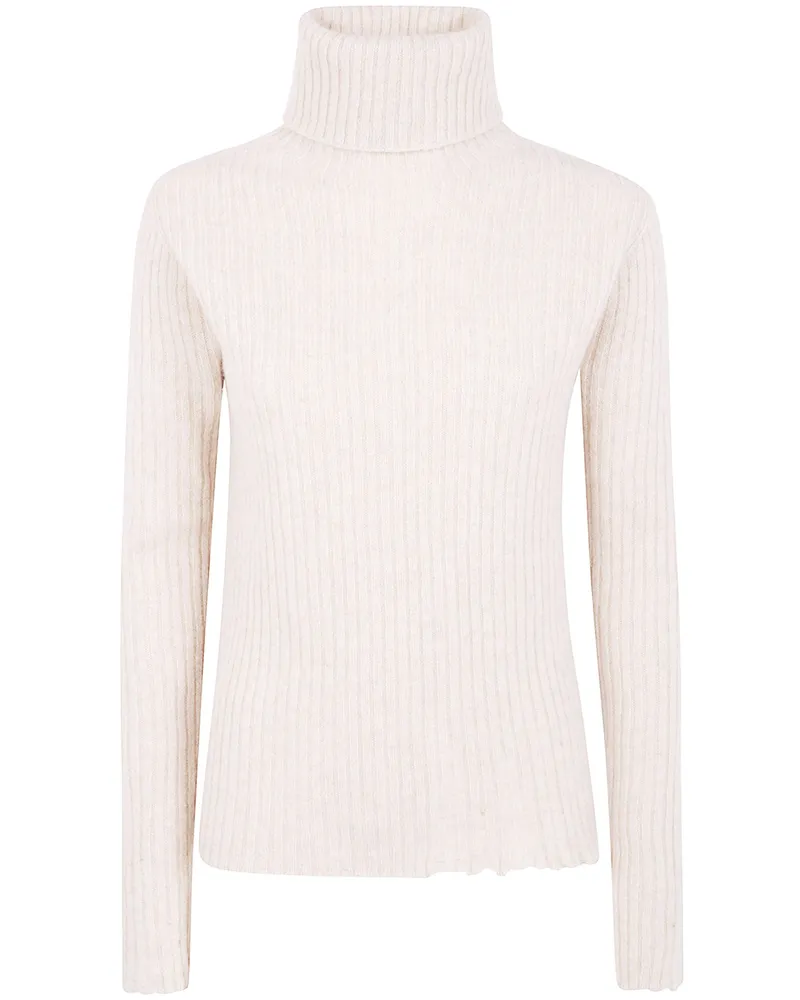 Uma Wang Plain Ws" High Neck Rib Top Beige