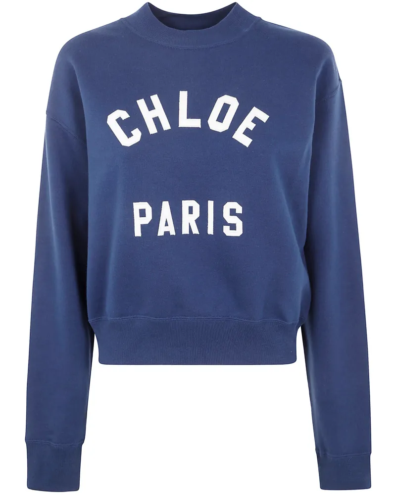 Chloé Cropped Round Neck Sweatshirt Blue