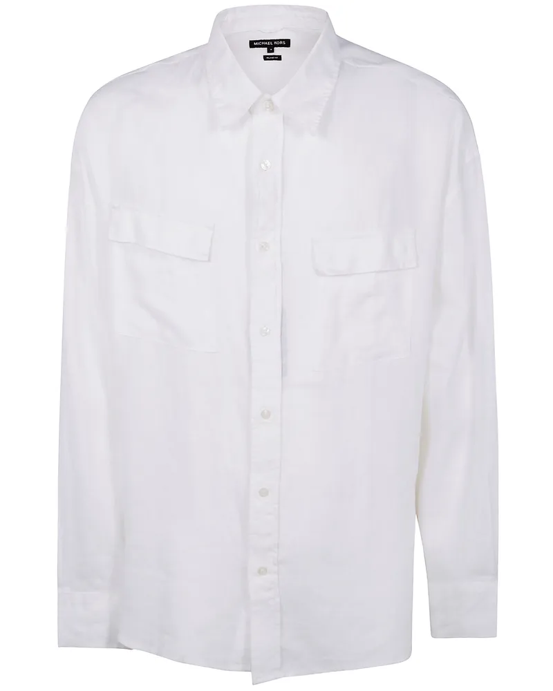 Michael Kors Long Sleeves Linen 2 Pockets Over Shirt White