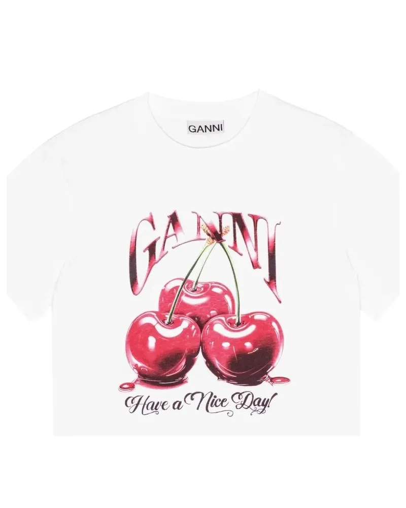 Ganni T-Shirt Cherry Print "Basic Jersey Cherry Brown