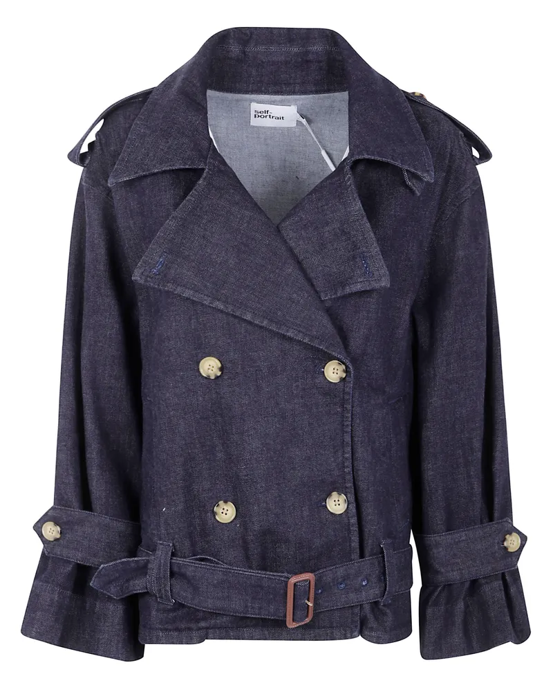 Self-Portrait Denim Trench Jacket Blue